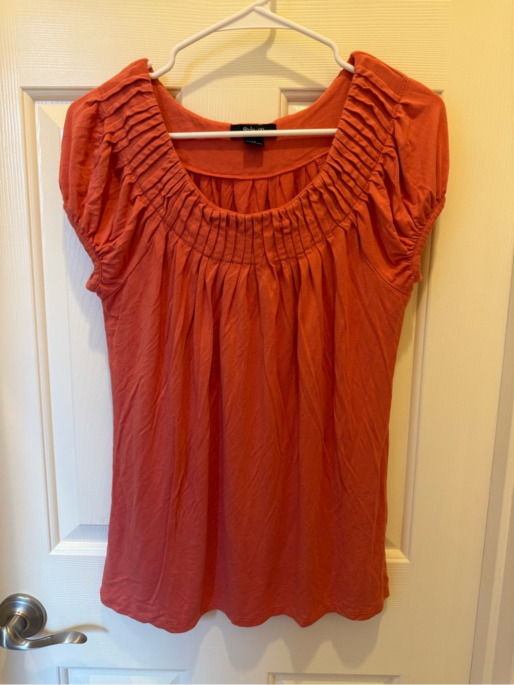 Style & Co. Coral-Orange Pleated Scoop Neck Tunic